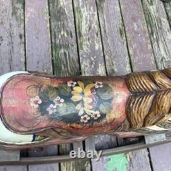 Cheval à bascule ancien en bois sculpté à la main, art populaire peint décoratif de carrousel