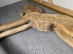 Cheval à bascule en bois massif sculpté à la main, art populaire rustique vintage