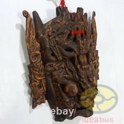 Chinese Folk Art Main En Bois Sculptée Nuo Mask Walldecor-dragon King Déité 17tall