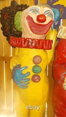 Clown, Lifesize Folk Art, Statue En Bois Massif, Sculpture Sculptée