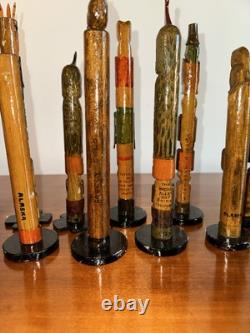 Collection de Totems Anciens en Bois Sculpté et Peints à la Main - Une Folklore Étonnante