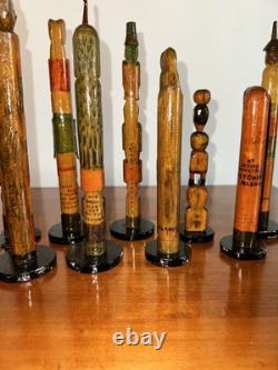 Collection de Totems Anciens en Bois Sculpté et Peints à la Main - Une Folklore Étonnante