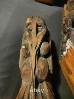 Console en bois sculpté art populaire indien moghol architectural gothique paire précoce 17