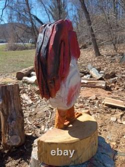 Coq unique sculpté à la tronçonneuse, poulet en bois de 22 pouces de haut