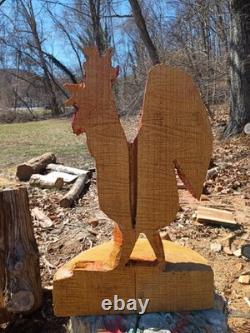 Coq unique sculpté à la tronçonneuse, poulet en bois de 22 pouces de haut