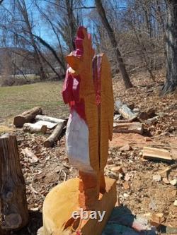 Coq unique sculpté à la tronçonneuse, poulet en bois de 22 pouces de haut