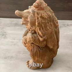 Couple de trolls en bois sculpté à la main norvégien vintage Henning, art populaire signé 8