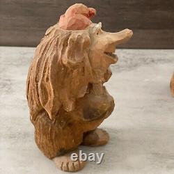 Couple de trolls en bois sculpté à la main norvégien vintage Henning, art populaire signé 8