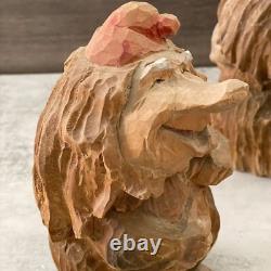 Couple de trolls en bois sculpté à la main norvégien vintage Henning, art populaire signé 8