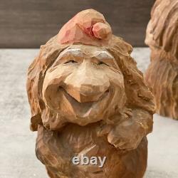 Couple de trolls en bois sculpté à la main norvégien vintage Henning, art populaire signé 8