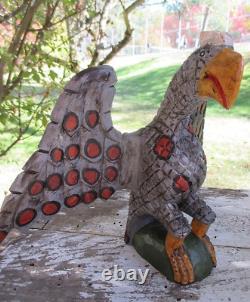 Dan et Barbara Strawser PA Folk Art Aigle en bois sculpté style Schimmel OOAK 10,5 H