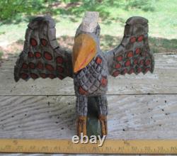 Dan et Barbara Strawser PA Folk Art Aigle en bois sculpté style Schimmel OOAK 10,5 H