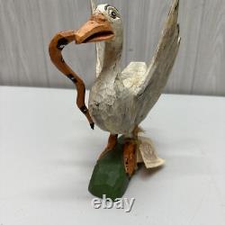 Daniel et Donna Strawser Canard Sculpté en Art Populaire avec Serpent 9 Pouces de Haut 1997 LIRE
