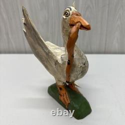 Daniel et Donna Strawser Canard Sculpté en Art Populaire avec Serpent 9 Pouces de Haut 1997 LIRE