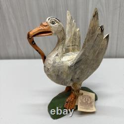 Daniel et Donna Strawser Canard Sculpté en Art Populaire avec Serpent 9 Pouces de Haut 1997 LIRE
