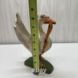Daniel et Donna Strawser Canard Sculpté en Art Populaire avec Serpent 9 Pouces de Haut 1997 LIRE
