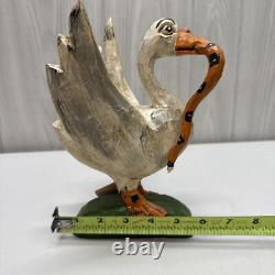 Daniel et Donna Strawser Canard Sculpté en Art Populaire avec Serpent 9 Pouces de Haut 1997 LIRE