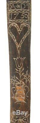 Daté Antique 1750 Treen Séjour / Corset Busk Sailor Sculpté Folk Art Amour Token