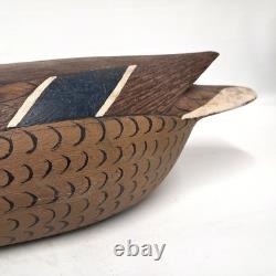 Déco de Canard Colvert en Bois Vintage Sculpté à la Main, Marqué WPM, Art Populaire Aviaire