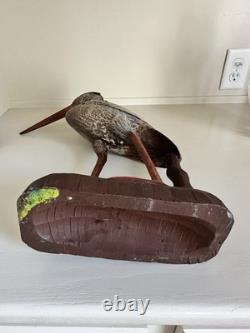 Déco de canard en bois sculpté à la main en forme de héron bleu vintage, sculpture folk art large, rare