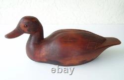Déco de canard en bois signé Ketchum 44, sculptée à la main, art populaire vintage.