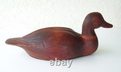 Déco de canard en bois signé Ketchum 44, sculptée à la main, art populaire vintage.
