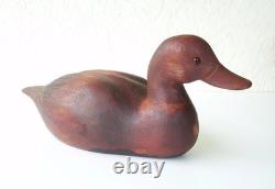 Déco de canard en bois signé Ketchum 44, sculptée à la main, art populaire vintage.