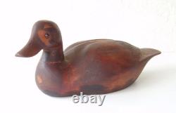 Déco de canard en bois signé Ketchum 44, sculptée à la main, art populaire vintage.