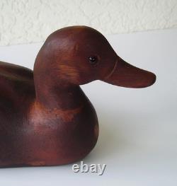 Déco de canard en bois signé Ketchum 44, sculptée à la main, art populaire vintage.