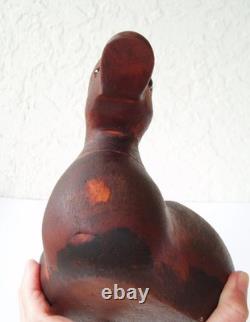 Déco de canard en bois signé Ketchum 44, sculptée à la main, art populaire vintage.