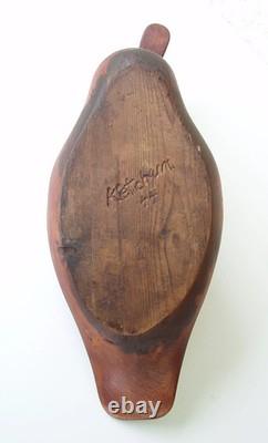 Déco de canard en bois signé Ketchum 44, sculptée à la main, art populaire vintage.