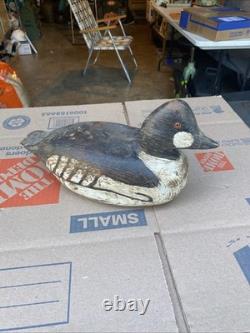 Déco de chasse en forme de canard Goldeneye antique en bois sculpté et peint vintage