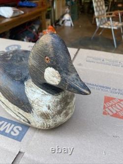 Déco de chasse en forme de canard Goldeneye antique en bois sculpté et peint vintage
