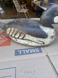 Déco de chasse en forme de canard Goldeneye antique en bois sculpté et peint vintage