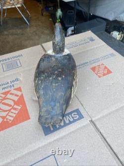 Déco de chasse en forme de canard Goldeneye antique en bois sculpté et peint vintage