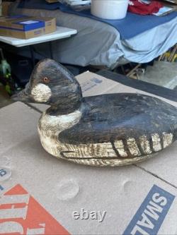 Déco de chasse en forme de canard Goldeneye antique en bois sculpté et peint vintage