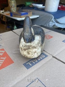 Déco de chasse en forme de canard Goldeneye antique en bois sculpté et peint vintage