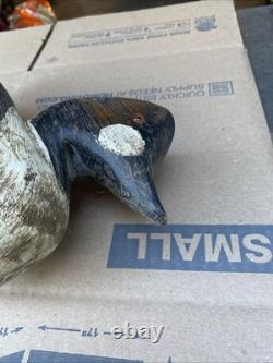Déco de chasse en forme de canard Goldeneye antique en bois sculpté et peint vintage