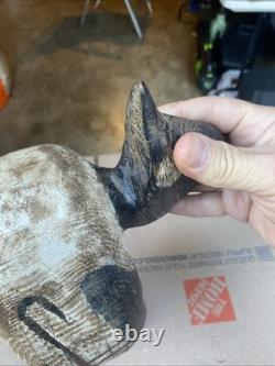 Déco de chasse en forme de canard Goldeneye antique en bois sculpté et peint vintage