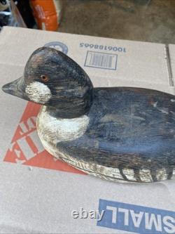 Déco de chasse en forme de canard Goldeneye antique en bois sculpté et peint vintage