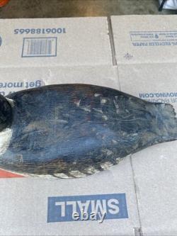 Déco de chasse en forme de canard Goldeneye antique en bois sculpté et peint vintage