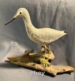 Décoy de rivage nautique en bois sculpté et peint d'art populaire vintage signé Kaler