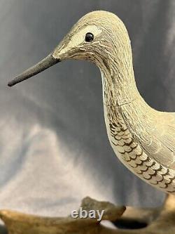 Décoy de rivage nautique en bois sculpté et peint d'art populaire vintage signé Kaler