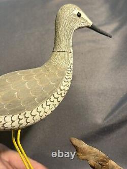 Décoy de rivage nautique en bois sculpté et peint d'art populaire vintage signé Kaler