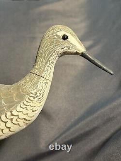 Décoy de rivage nautique en bois sculpté et peint d'art populaire vintage signé Kaler