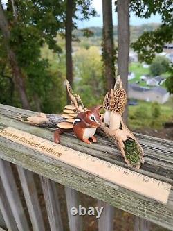 Deer Sculpté À La Main Antler Morel Mushroom Chipmunk Shed Carving Folk Art Elk Moose