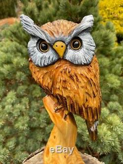 Duc Sculpture Chainsaw Blanc Mangeoire Owl Sculptures Original Folk Oeuvre D'art