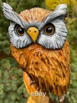 Duc Sculpture Chainsaw Blanc Mangeoire Owl Sculptures Original Folk Oeuvre D'art