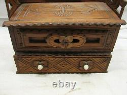Early Sculpté En Bois Tramp Art Dresser Trinket Music Box Wood Cigar Folk Keepsake