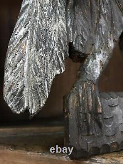 Early Wood Folk Art Eagle Match Safe Primitive Original Old Paint Aafa Sculpté